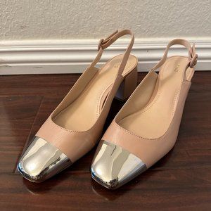 Mango Metallic Cap toe Slingback Shoes